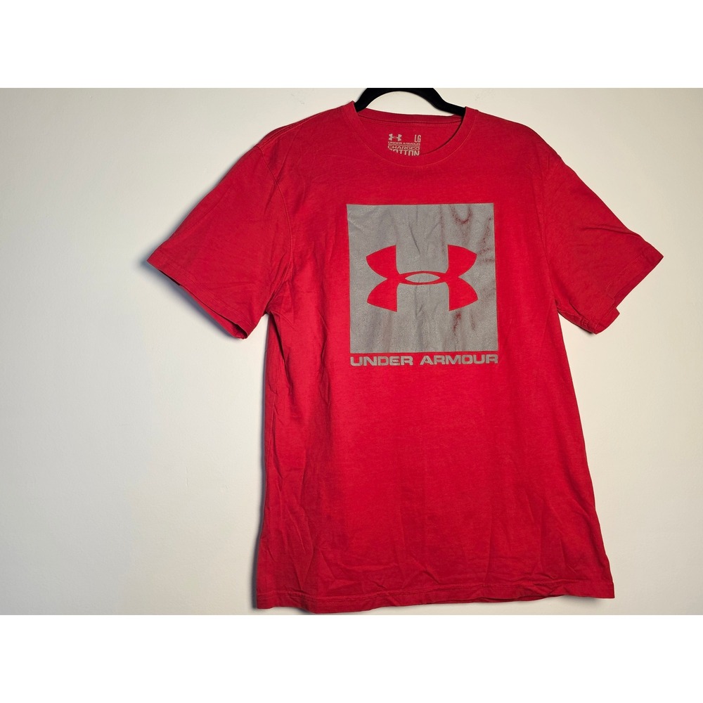 [Athletic] Under Armour Charged Cotton T-Shirt Mens Large Red Box Logo HeatGear